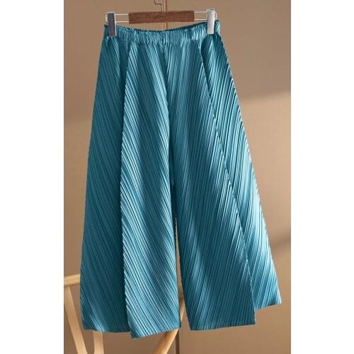 HOT SELLING miyake Fashion pleated solid Wide leg pants IN STOCK