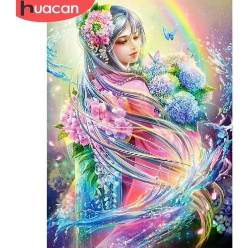 HUACAN Full Square/Round Diamond Painting Portrait Beauty Diamond Mosaic Flowers Cross Stitch Home Decoration Handcraft