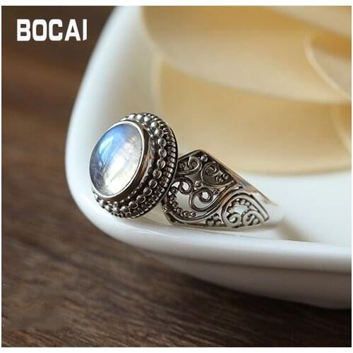 Nepal 925 sterling silver inlaid natural Moonstone Ring