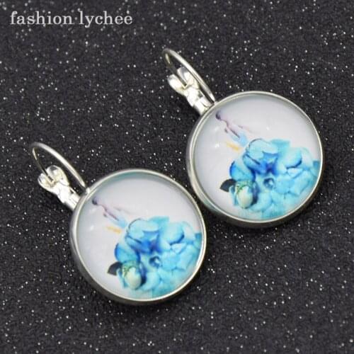Fashion lychee Beautiful Plants Rose Flower Women Underdress Cabochon Dangle Earrings Party Banquet Fashion Jewelry