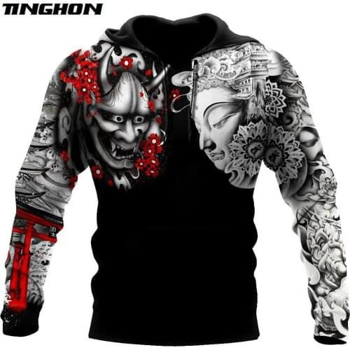 Buddhism and Oni Mask Tattoo 3D Printed Autumn Men Hoodies Unisex Casual Pullover Zip Hoodie Streetwear sudadera hombre WS49