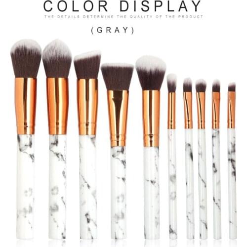 10 Pcs Marble Pattern Makeup Brush Set Soft Cosmetic Eye Shadow Foundation Contouring Blush Blending Beauty Tools With Cylinder