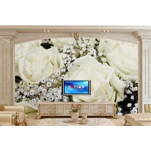 Custom wall paper murals papel de parede,Roses White Flowers wallpaper,coffee shop hotel living room tv sofa wall bedroom murals