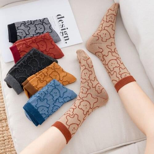 Socks women pack/6 pairs cute socks harajuku fashion knee high socks bear lolita socks designer socks kawaii winter socks women