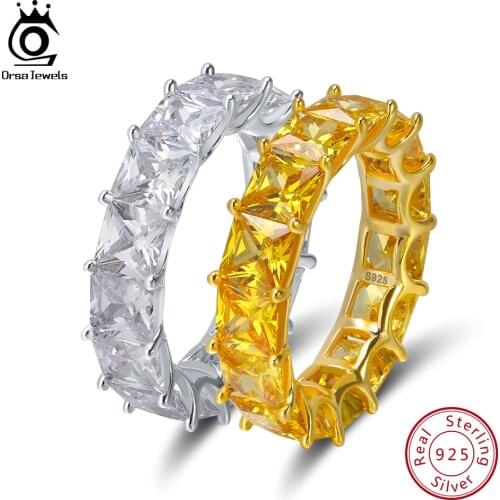 ORSA JEWELS 925 Silver Rings For Women Men Engagement & Wedding Band AAAA CZ Eternity Ring Sterling Silver Jewelry SR48