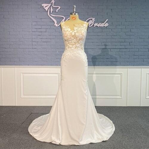 Real Picture Latest Design Wedding Dress Sleeveless Applique Church Garden Lady A-Line Bridal Dress