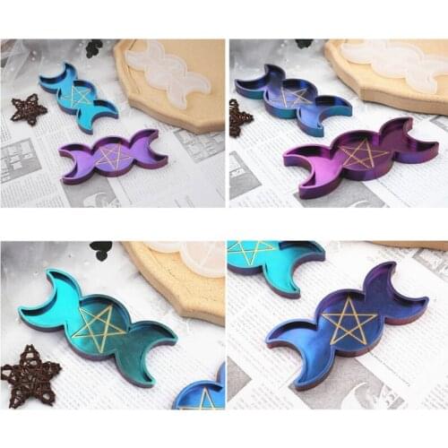 Handmade Moon Star Candle Tray Resin Molds Moon Phase Box Molds Triple Goddess With Pentagrams Mold Jewelry Making Tools