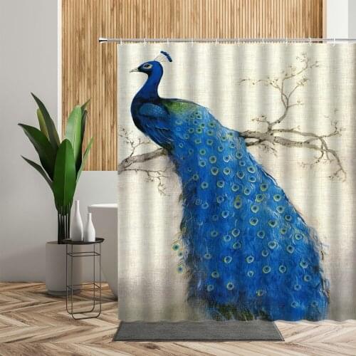 Birds Peacocks Shower Curtains Chinese Flower Feather Home Bath Screen Decor Retro Waterproof Fabric Bathroom Curtain With Hooks