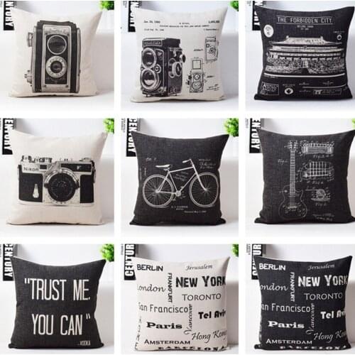 Retro Bicycle Camera Linen Pillow Cover Guitar Trust Me Cushion Cover Home Decorative Pillow Case 45x45cm/30x50cm