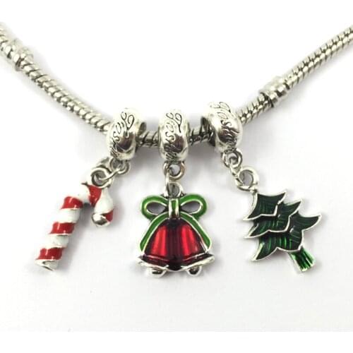 Xmas DIY Jewelry Christmas Tree Bell European Beads Fit Chamrs Bracelets Necklaces