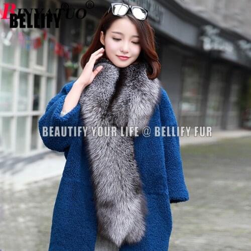 New Winter Lady real silver fox Fur Mufflers Long Scarf Soft Warm Shawls Handmade