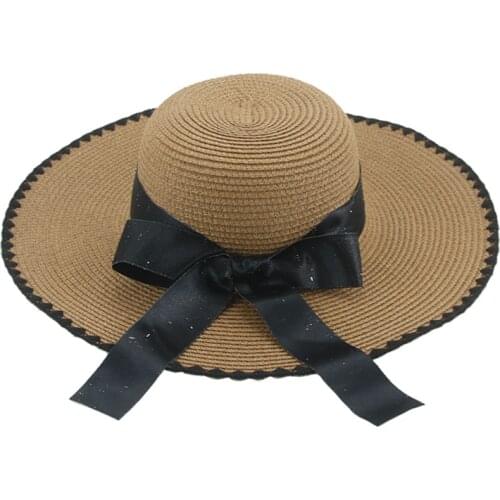 Women hats summer spring ribbon bowknot elegant sun hats big brim 10cm outdoor beach sun protective bucket hats sombrero hombre