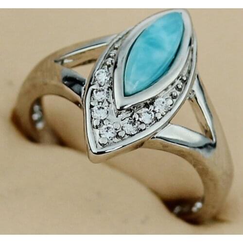 SHUNXUNZE best sell Larimar and white Cubic Zirconia fashion rings for women 2020 Christmas gift Rhodium plated R3527 size 6 7 8