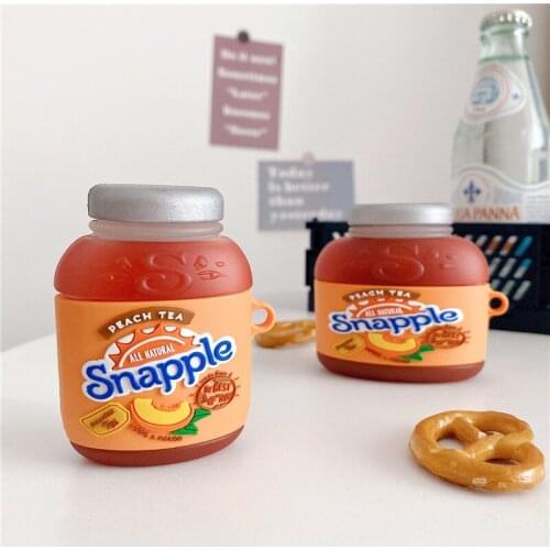 Solid Silicone 3D Snapple Peach Juice Drink Protection Headphone Cover For Apple Bluetooth Headset Airpods 1 2 Pro Earphone Case