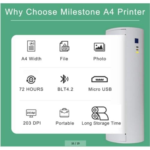 A4 Document Thermal Printer Mobile Mini Bluetooth A4 Photo Inkless Printer Built-in Battery For iSO Android PC Support PDF File