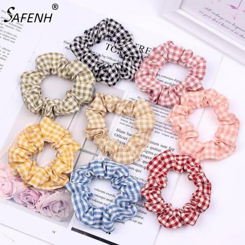 Spring Autumn plaid Mesh Large Intestine Hair Ring Women Girls Scrunchies Fabrics Hair Band Hair Accessories
