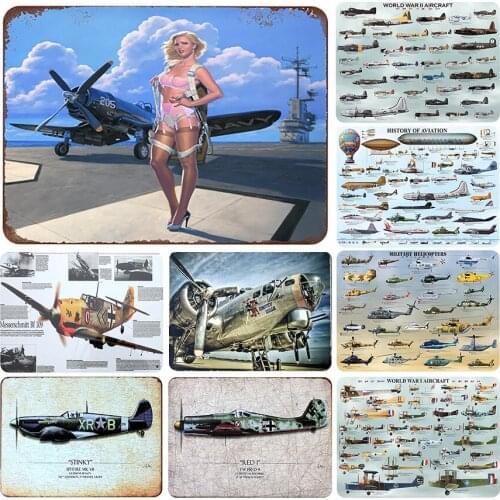 Fighter Jet Plane Vintage Metal Signs Retro Tin Plate Painting Wall Decoration