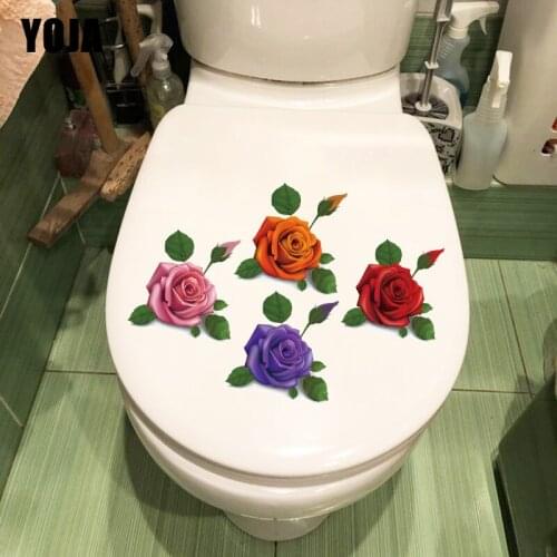 YOJA 26.6CM×18.6CM Four-Color Rose Bathroom Toilet Decoration Romantic Bedroom Wall Stickers T1-2615