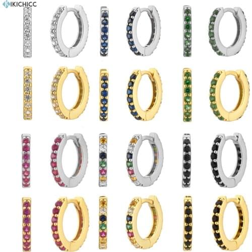 Kikichicc 925 Sterling Silver 7mm Huggies Hoops Earring Two Size Zircon Pave Rock Punk Colorful Loops Circle Piercing Jewelry