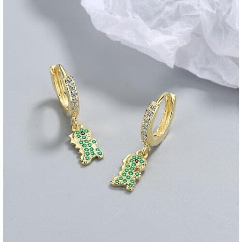 KOFSAC Cute Little Dinosaur Earrings Women Gold Color Jewelry Girl Gifts 2021 Exquisite Zircon Green Earring Party Accessories