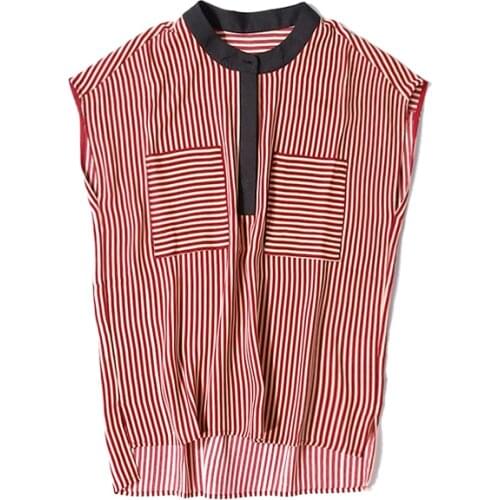 2020 summer Fashion 30% silk chiffon lady blouses & shirts top sleeveless basic shirt