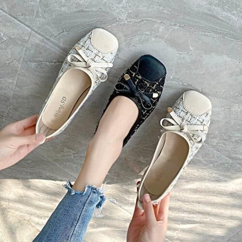 2020 ladies single shoes spring new square head soft sole non-slip sweet bow Gentle generous small fragrance womens shoesU25-09