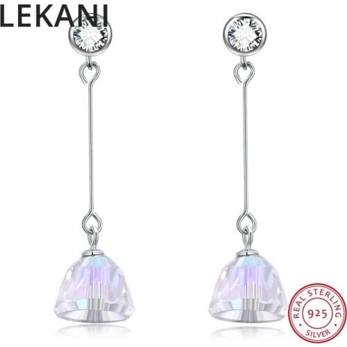 LEKANI Dome Bead Crystals From SWAROVSKI Long Chain Drop Earrings S925 Sterling Silver Trendy Fine Jewelry For Women