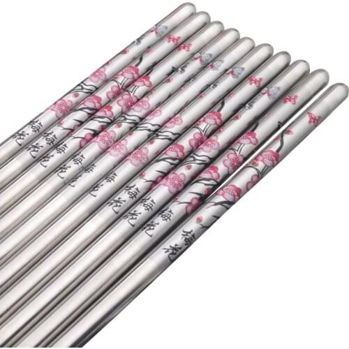 Zollor 5 pair Stainless Steel Anti Skid Plum blossom Chopsticks Sushi Metal Iron Portable Chinese Healthy Food stick Tableware