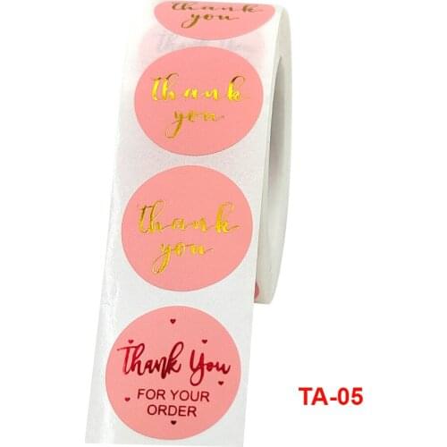 Gold Foil Gift Sealing Thank You Stickers 500pcs Pink Adhesive Labels Decoration Sticker for Business Card Envelopes