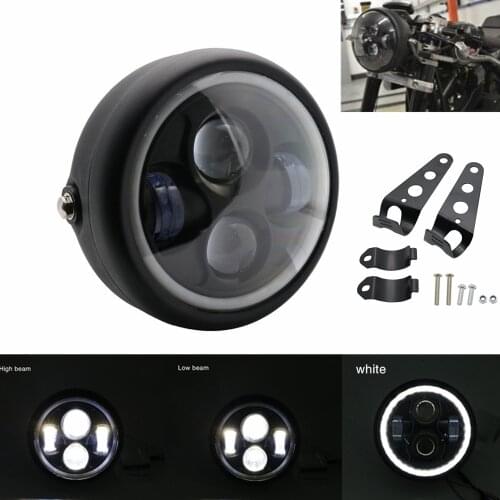 1pc Motorcycle Cafe Racer Bobber 6.5 Inch Led Headlight Amber White turn signal with Mount Bracket