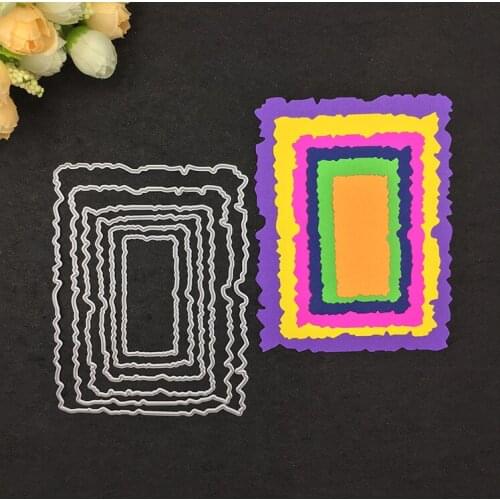 6pcs/Set Vintage Torn Rectangle Frame Dies Metal Cutting Dies Stencil for DIY Scrapbooking album Embossing Craft Paper Card Tool