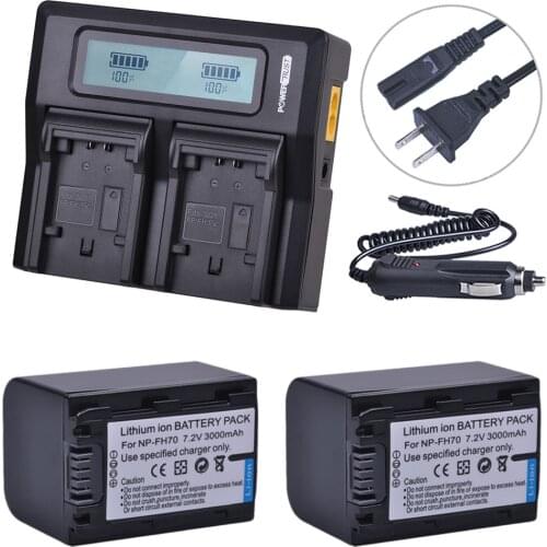 2x 3000mAh NP-FH70 NP FH70 FH70 Battery + LCD Rapid Dual Charger For Sony DCR-SX60 HDR-UX7E UX7 UX5E TG1 TG3 TG5V Camera Battery
