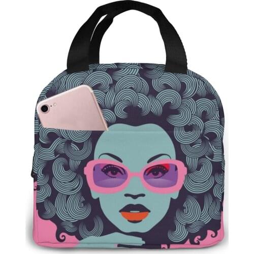 American Woman With Sunglasses Lunch Food Box Bag Insulated Thermal Food Picnic Lunch Bag for Women kids Men Cooler Tote Bag