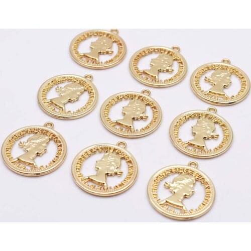 High-quality 25mm Round Gold Hollowed out Beauty Head Lady Cameo Pendant Charms For Jewelry Finding DIY Bracelet Necklace