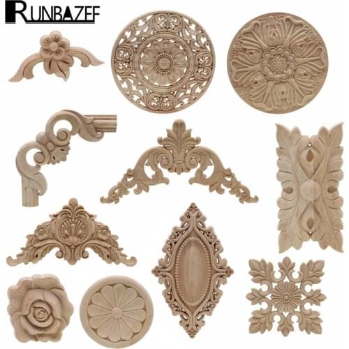 Frame Door Cabinet Decorative Figurines Wood Appliques for Furniture Unpainted Carved Corner Onlay Home Decoration Accessories