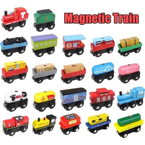 1PCS Wood Train Toys Magnetic Wooden Trains Model Car Toy Wooden Railway Track Accessories Fit For All Brands Wood Tracks