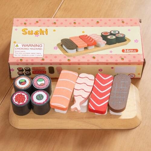 Baby Toys Simulation Japan Sushi Food Cuisine Set Model Pretend Play Kitchen toys for Children Wooden Toys For Kids
