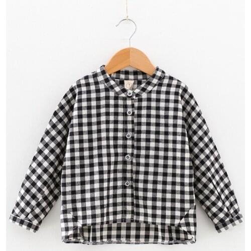 DFXD Korean Children Girls Clothes 2018 Autumn Fashion Long Sleeve Mandarin Collar Single-breatsed Plaid Shirt Kids Boy Girl Top