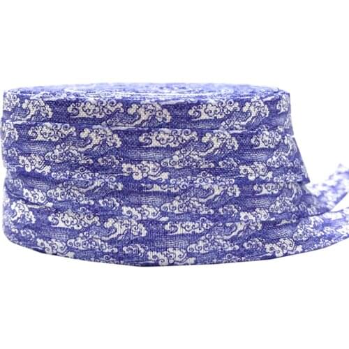 Cartoon White Cloud Print Fold Over Elastic Blue FOE Ribbon 10 yards DIY handmade material decoration Bow gift wrap 16mm