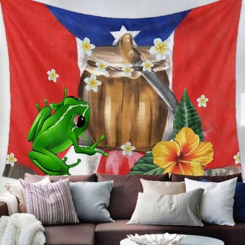 Puerto Rico Flag Frog Hibiscus Tapestry Wall Hanging Living Room Decor Wall Hanging Tapestry Yoga Mat Home Decor Art