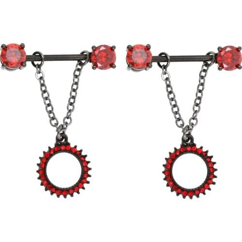 JHJT 2PCS Nipple Rings Barbell 14G 316L Surgical Stainless Steel Red Sun Flower Shape Dangle Nipple Bar Body Piercing Jewelry
