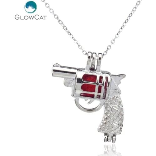 K11 Silver Army Boy Toys Gun Diffuser Locket Necklace Aromatherapy Steel 16" Aroma Essential Oil Diffuser Locket