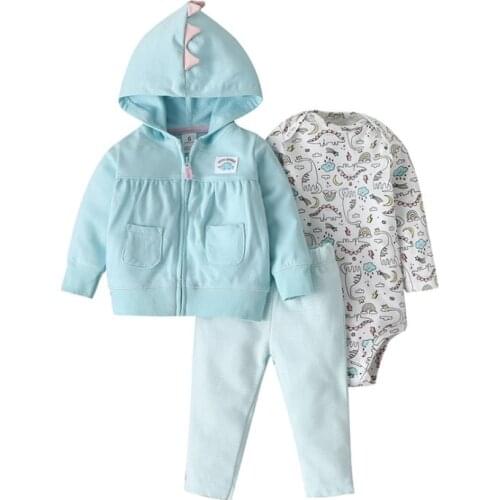3PCS Infant Baby Boy Girl Clothes Set 2020 Spring Fall Animals Floral Warm Hooded Coat+Romper+Pants Newborn Baby Clothing Outfit