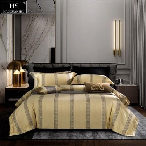 Champagne Delicate Baroque Design4Pcs Yarn Dyed Jacquard Bedding Sets Bed Linens King Size Duvet Cover Set Pillowcase Bedsheet