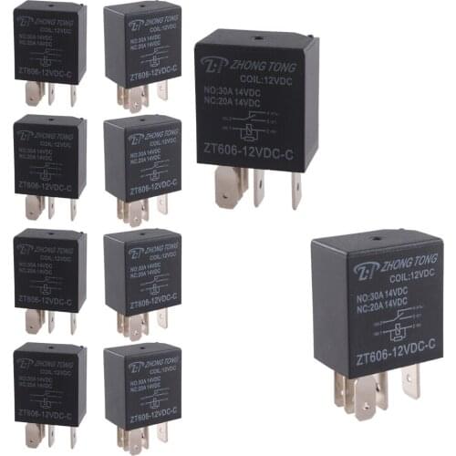 EE support 10Pcs 30A AMP 12V 5Pin Car Auto Relay Kit For Fan Fuel Pump Light Horn