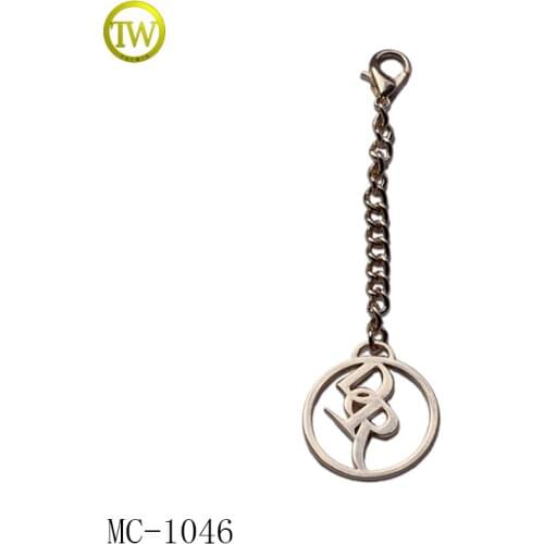 MC1046 custom round handbag metal chain hang tag metal logo label for bags
