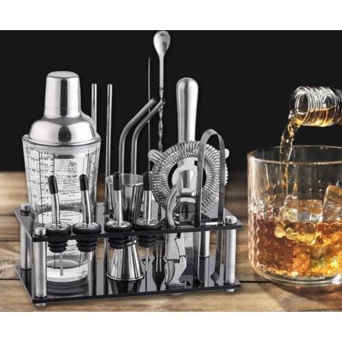 Bartender Kit 17Pcs/Set Cocktail Shaker Set Of Stainless Steel Ice Grain Acrylic Stand For Mixed Drinks Martini Bar Tools