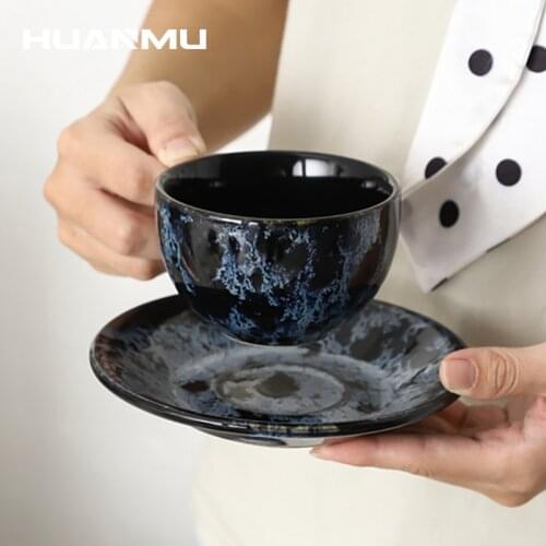 Nordic Porcelain Coffee Cup And Saucer Set Kiln Glaze 250ml Travel Cup Teacup Household Starry Sky Leopard Print Latte Mug Gift