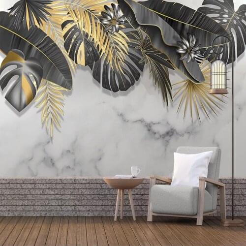 Custom Mural Wallpaper Tropical Plant Leaf White Marble 3D Photo Wall Paper For Living Room Bedroom TV Background Decor Wall Art