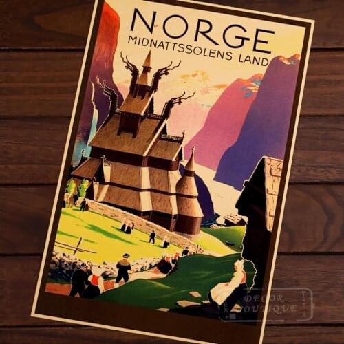 Norway Norge Midnattssolens Land Travel Landscape Vintage Retro Poster Decorative Wall Canvas Stickers Posters Bar Home Decor Gi